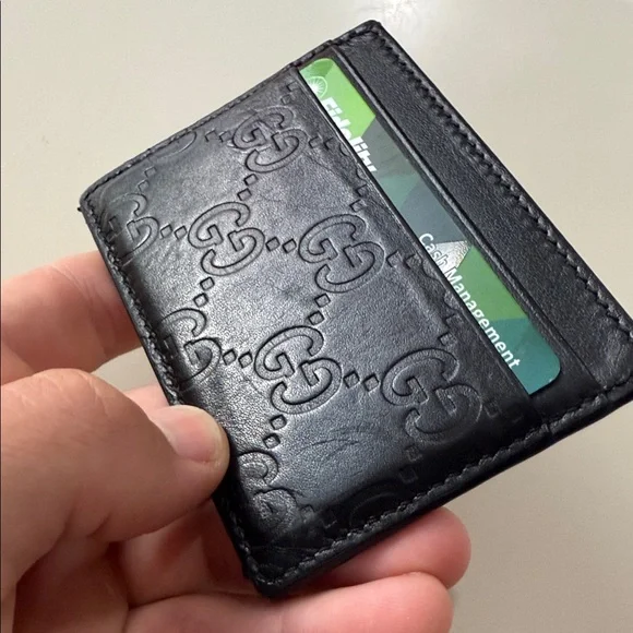 Gucci Embossed Black Leather Card Holder